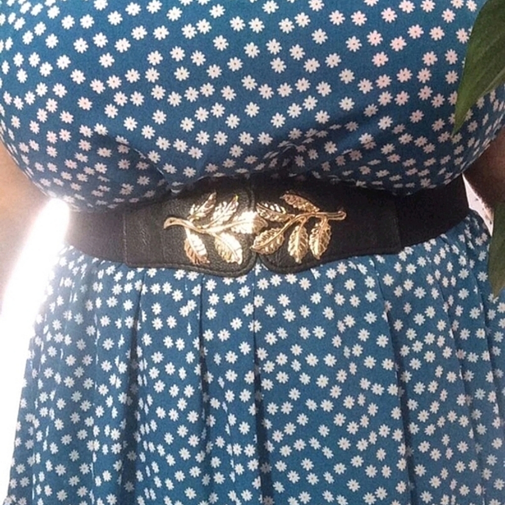 Plus size Black elastic gold Leaf buckle corset boho cinch waist wide dress belt